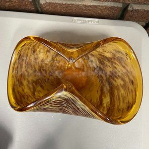 Murano Glass White Crystal Bowl Orange With Crimped Sides Made in Italy